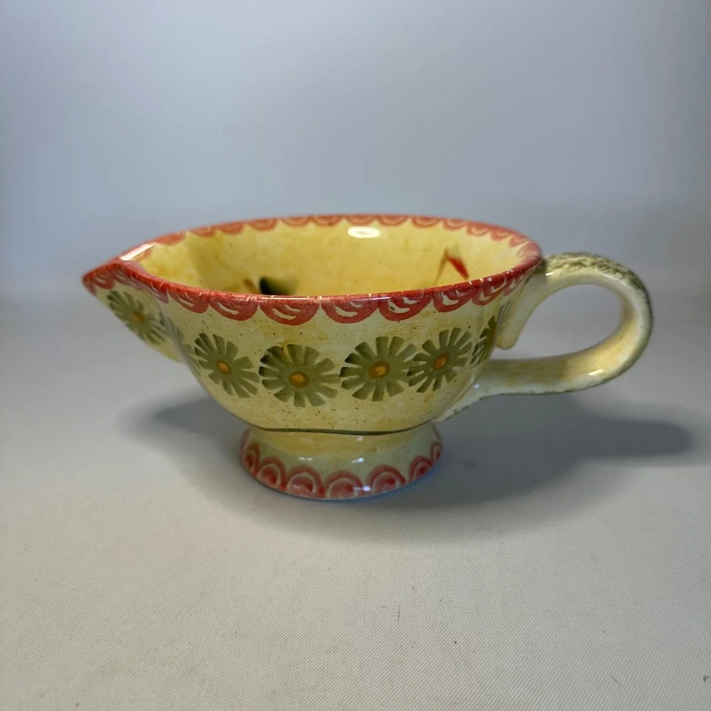 Italica Ars Handpainted Gravy Sauce Pitcher Yellow & Red Sponged Leaves Fruit